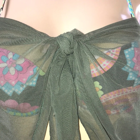 Zuliana Green Mesh Short Sarong. Made in USA New With Tags - Picture 3 of 4